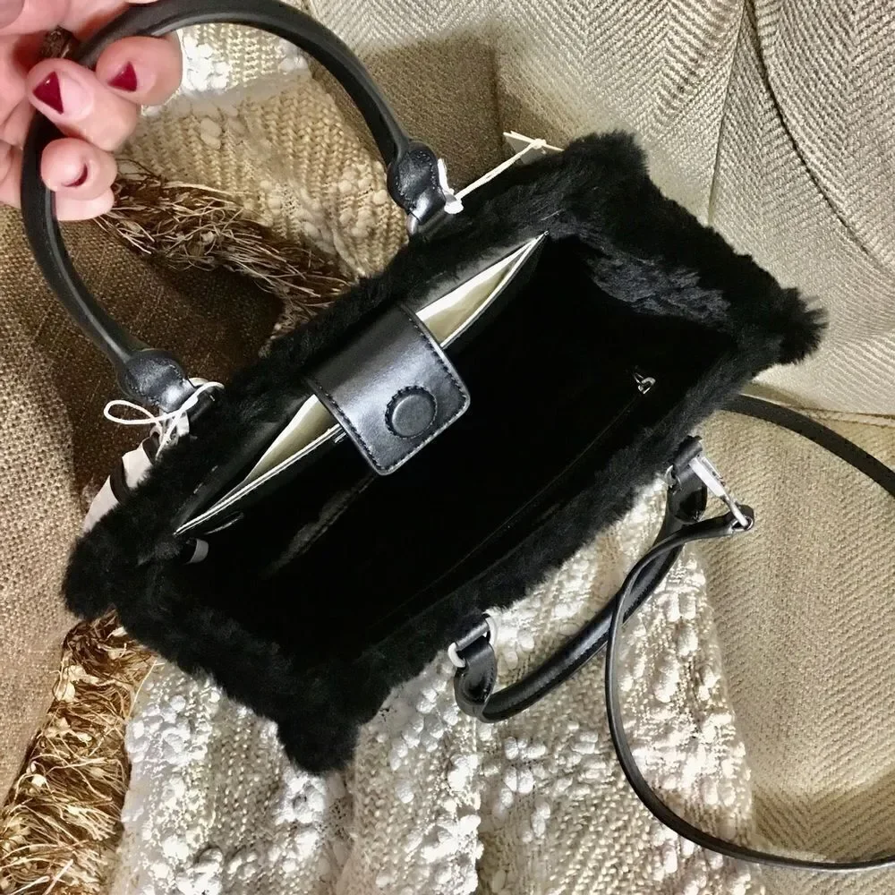 TORY BURCH CRINKLE PATENT LEATHER SHEARLING CROSSBODY BAG OR HANDBAG